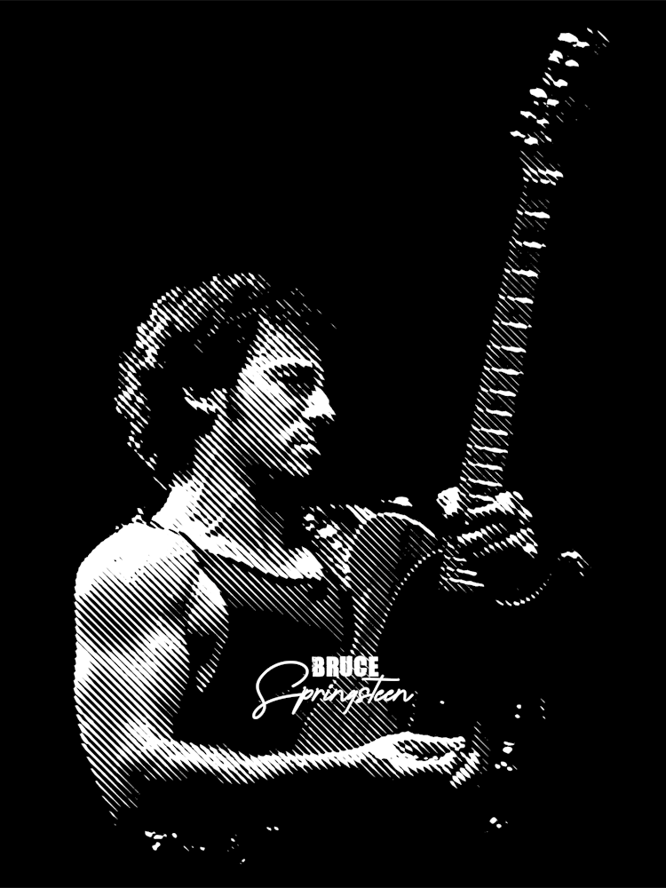 Bruce Springsteen American Rock Musician Legend in Black White Line Art