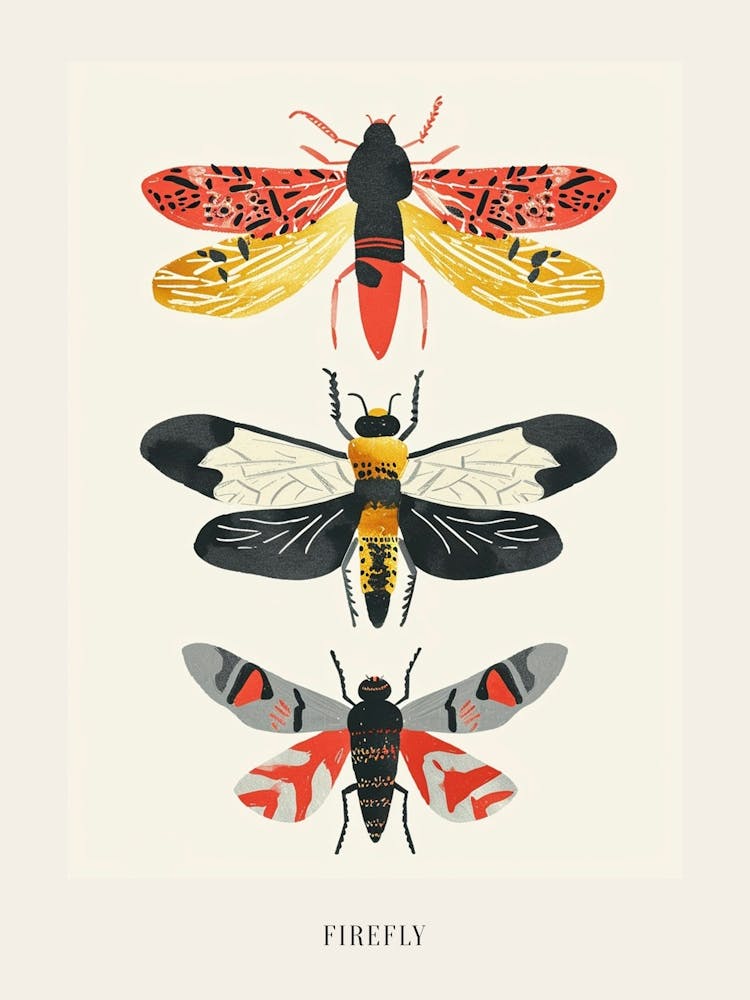Colourful Insect Illustration Firefly 3 Poster