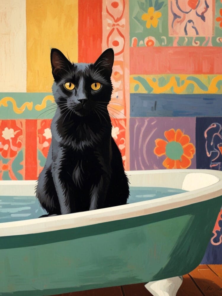 Black Cat In Bathtub 4