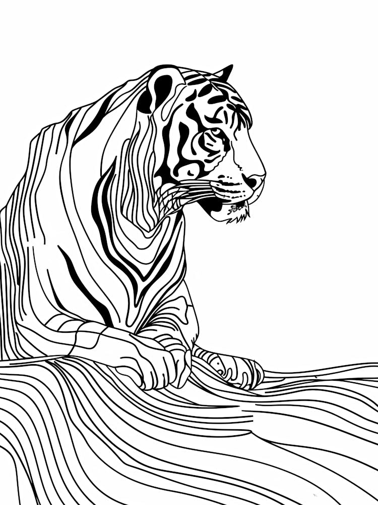 Tiger Drawing animal lines art