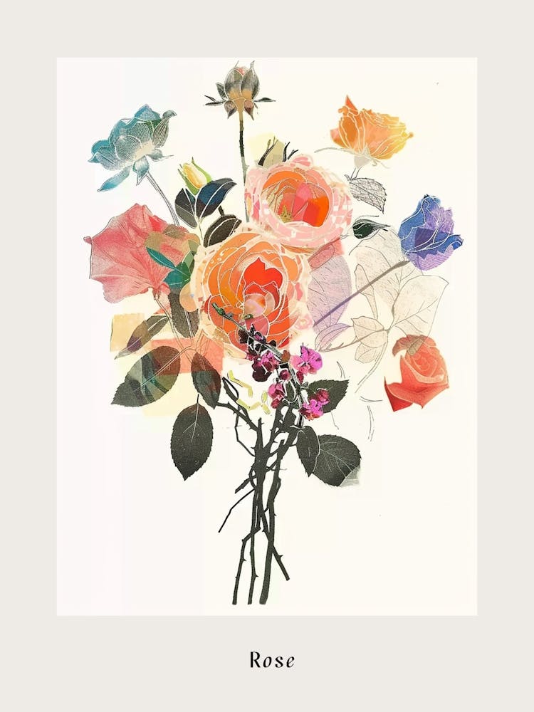 Rose 3 Collage Flower Bouquet Poster