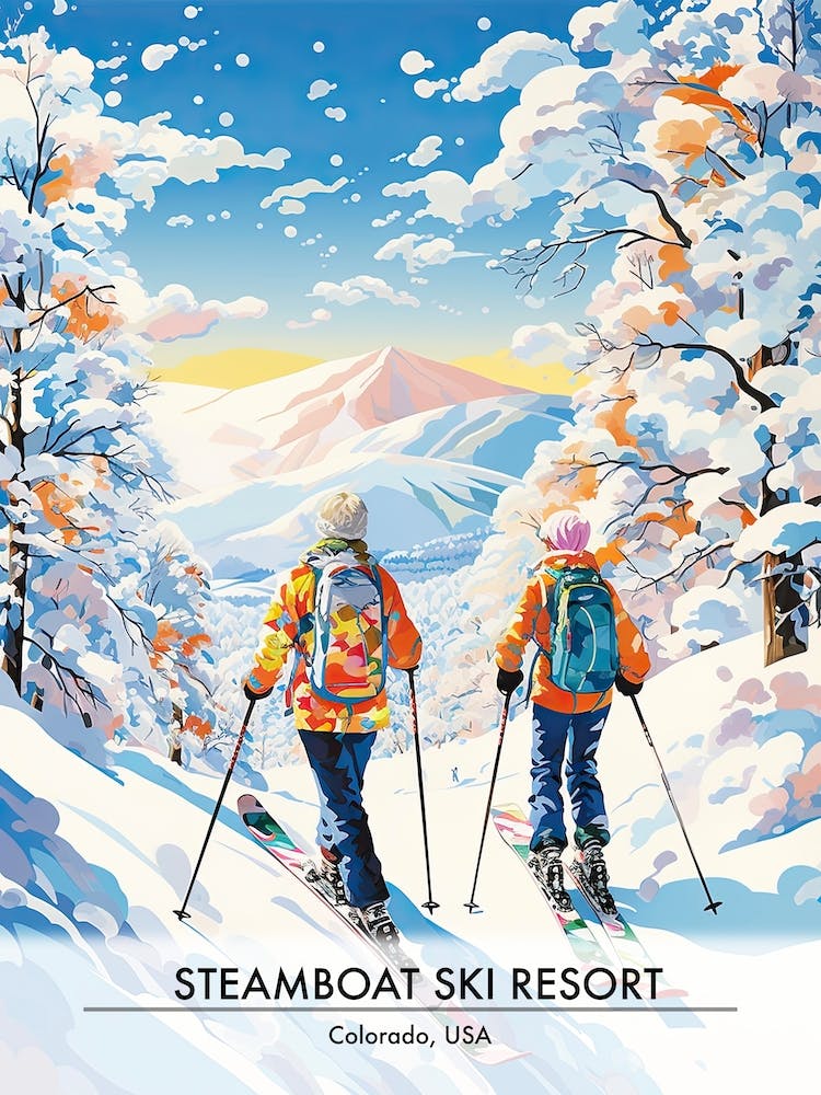 Steamboat Ski Resort   Colorado Usa, Ski Resort Poster Illustration 1