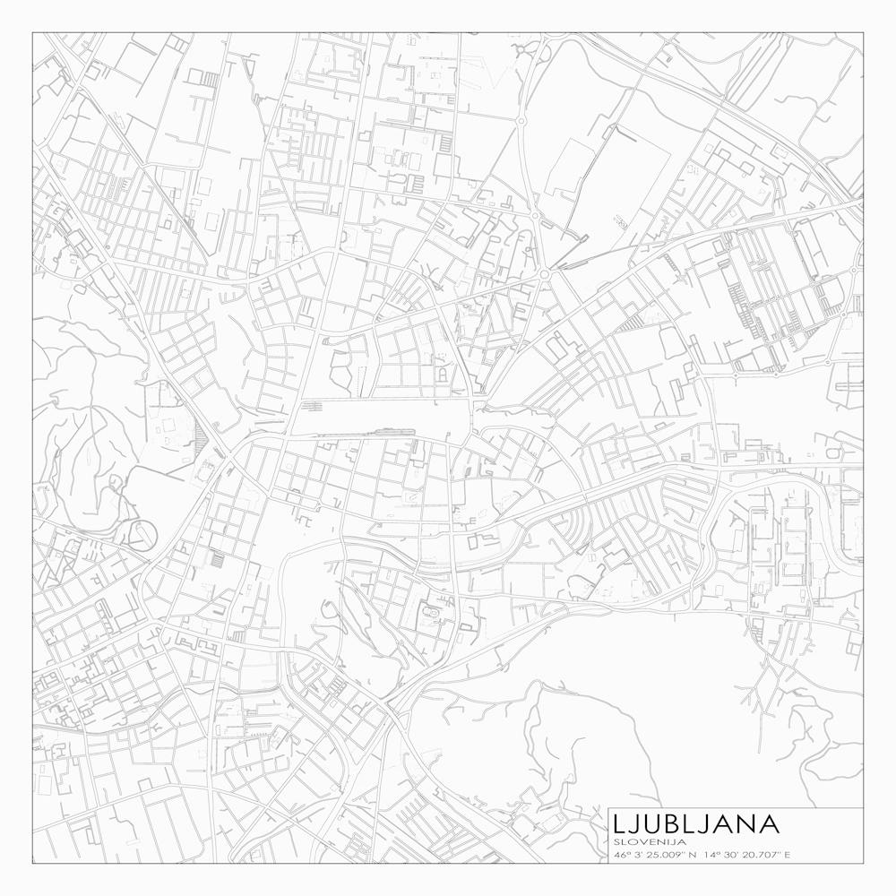 Ljubljana, Slovenija, City Map Black On White Blueprint Design
