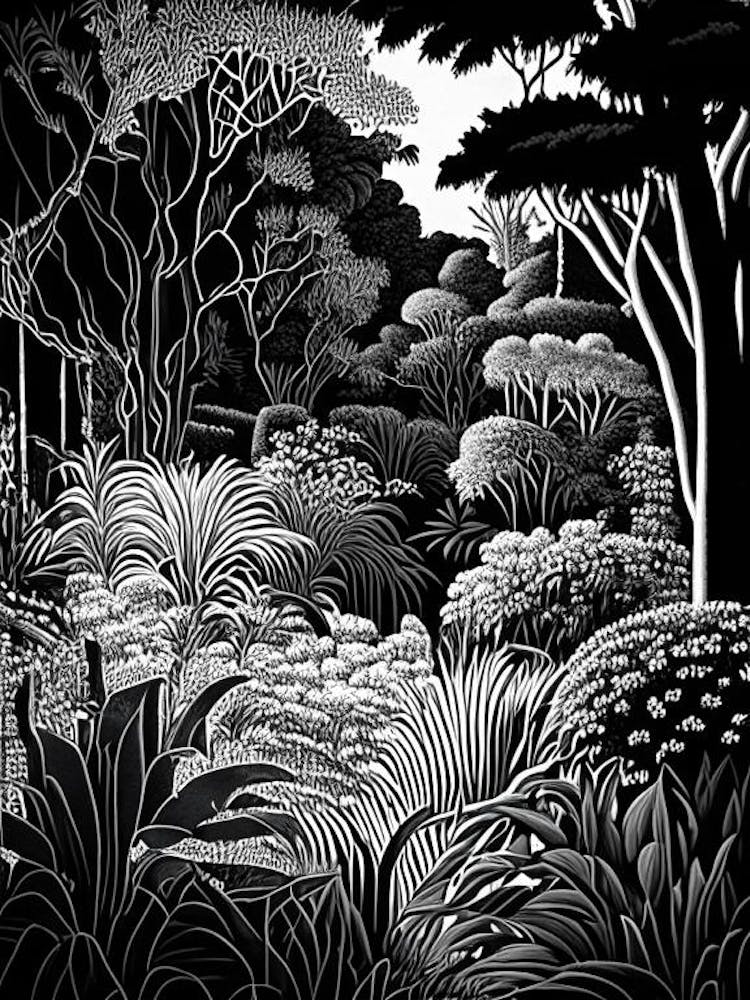 Leu Gardens, 1, Usa Linocut Black And White Vintage
