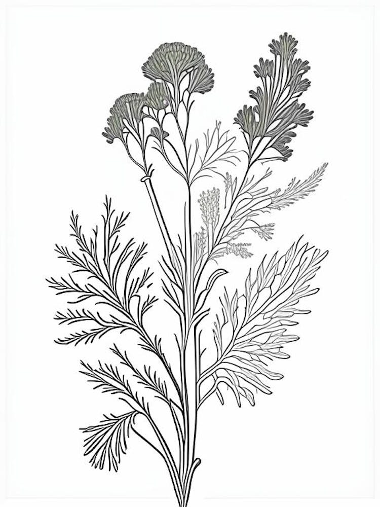 Coriander Herb William Morris Inspired Line Drawing 1