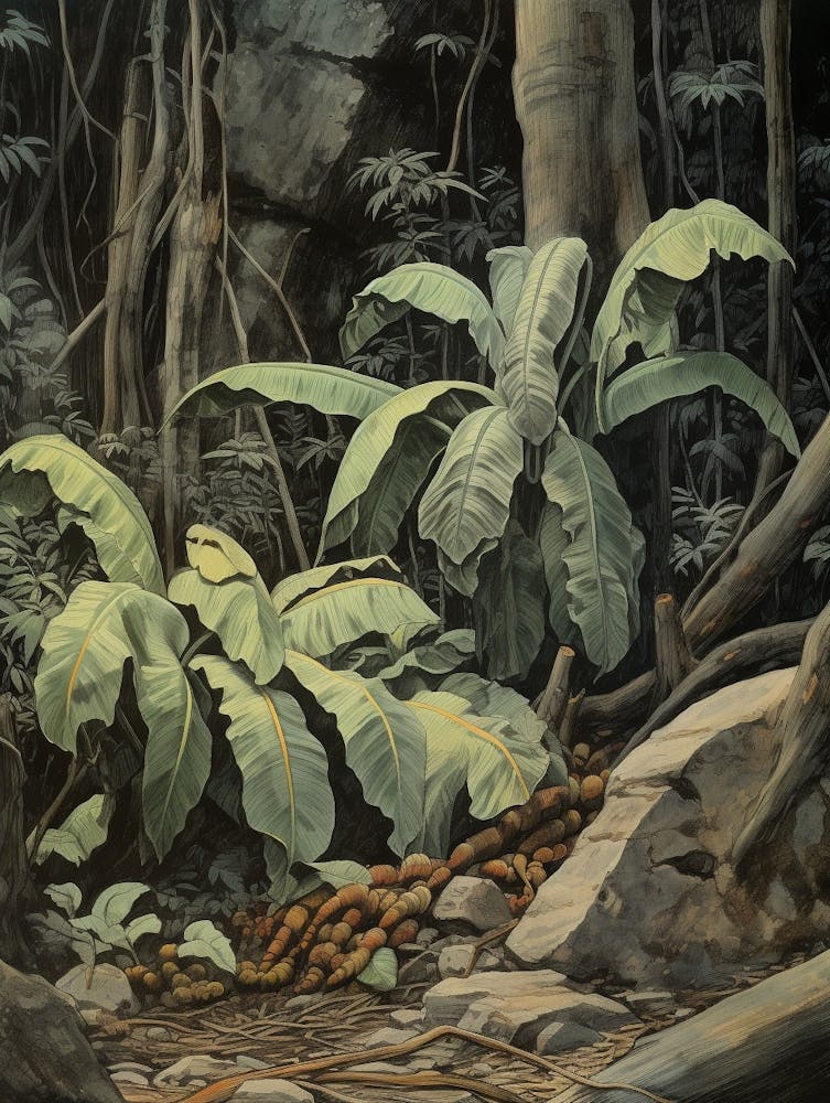 Vintage Jungle Botanical Illustration Banana Plant 4