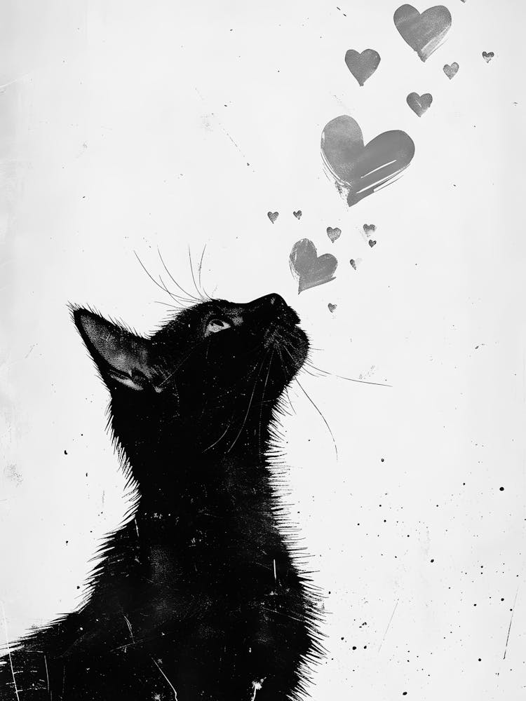 Black Cat With Hearts