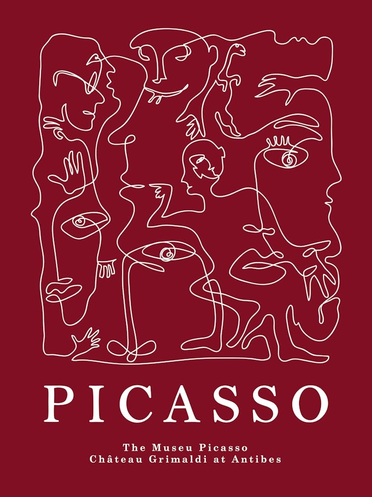 Picasso Burgundy Red Line Art