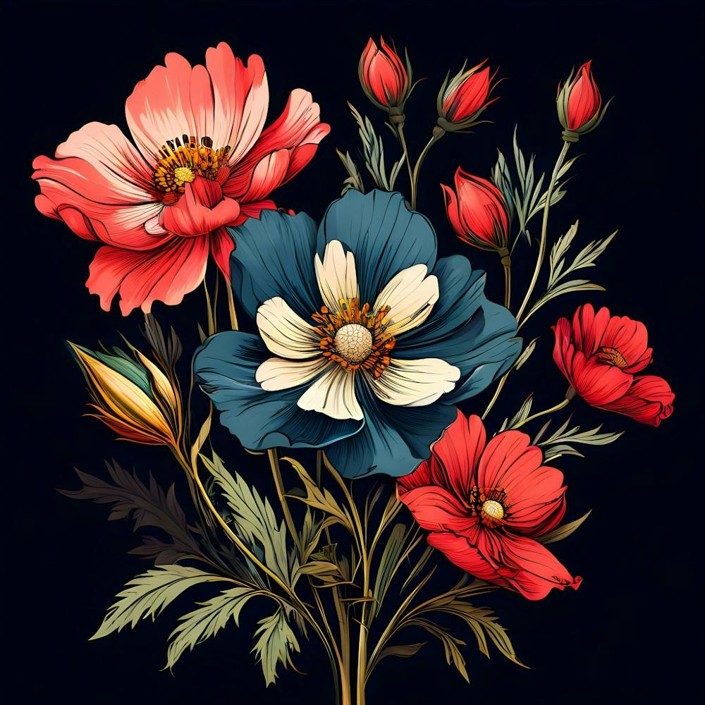 Flowers On A Black Background 5