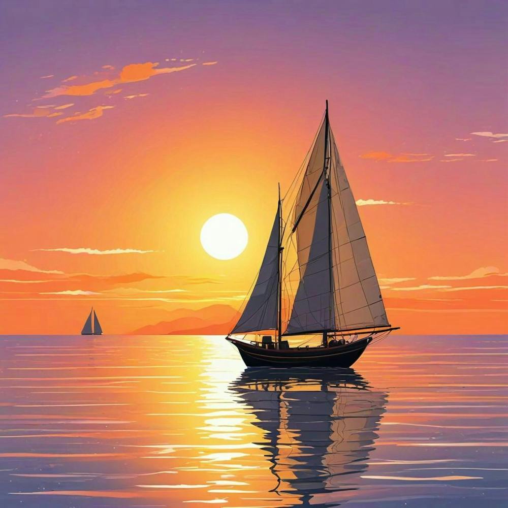 A Serene Illustration Of Sunset Sail Boat (1)