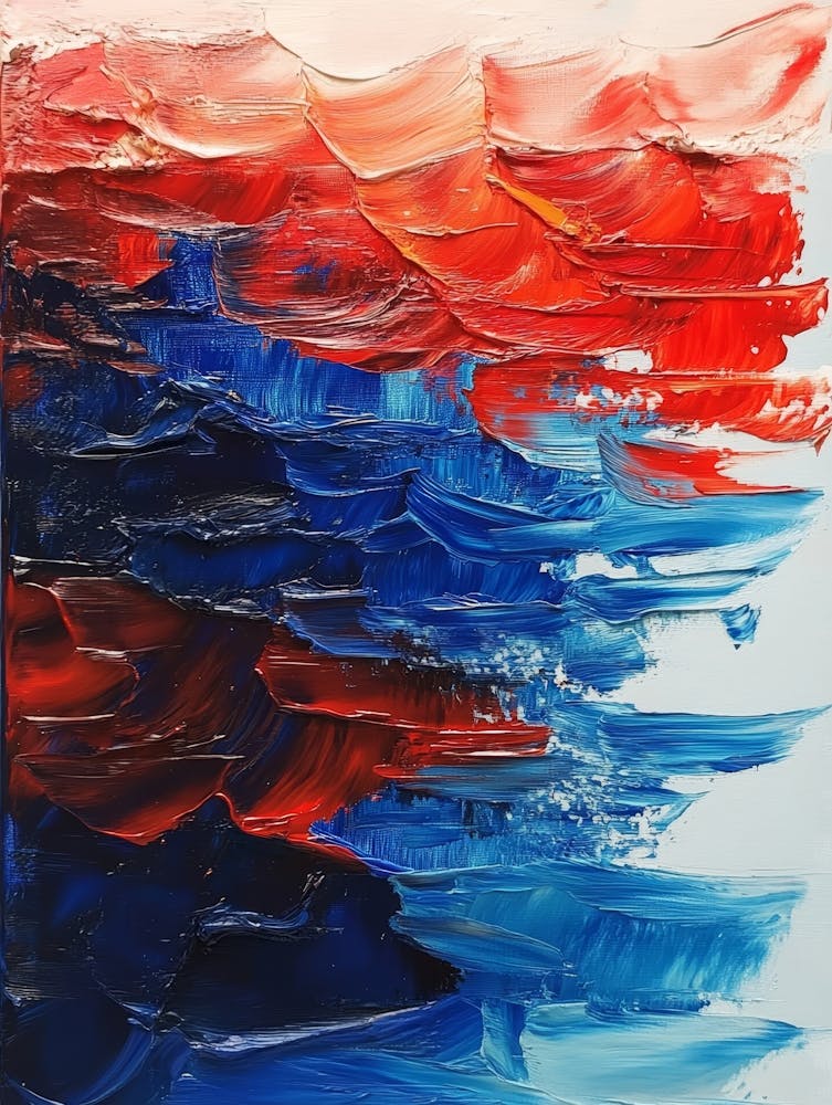 Abstract Oil Painting Of Red And Blue Tones