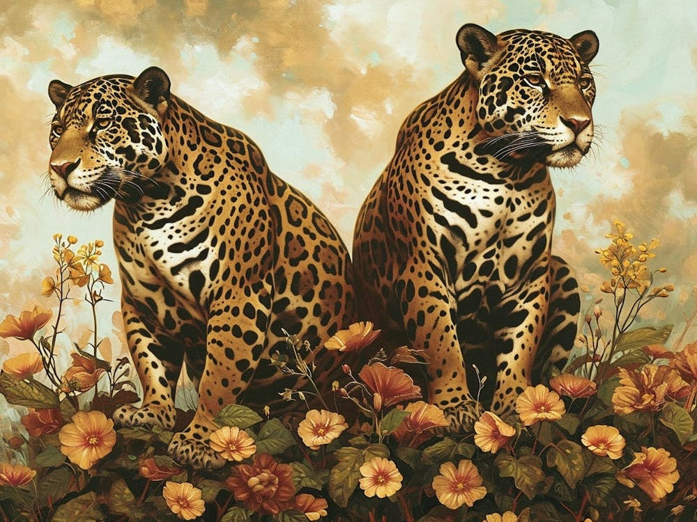 Floral Animal Illustration Jaguar 2