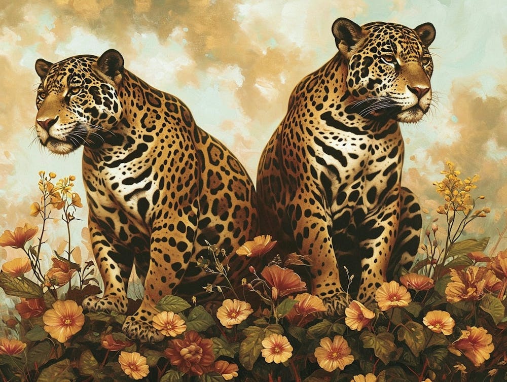Floral Animal Illustration Jaguar 2