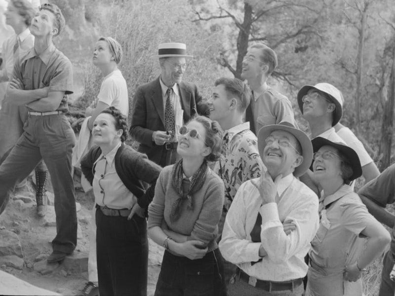 Tourists Looking For Indian Hieroglyphic Pointed Out By Ranger, Mesa Verde National Park, Colorado By Russell Lee