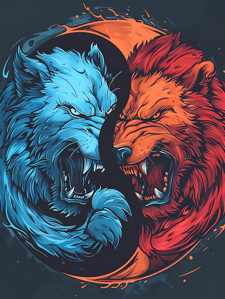 Badass Lion And Wolf