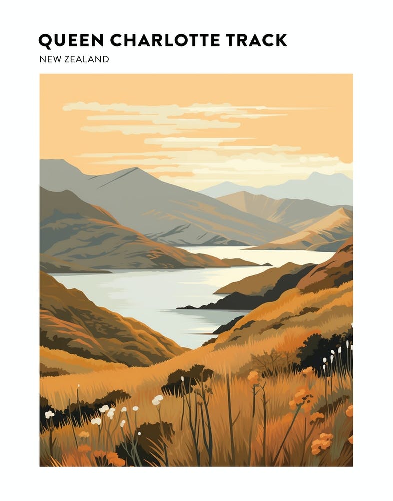 Queen Charlotte Track New Zealand 2 Hiking Trail Landscape Poster
