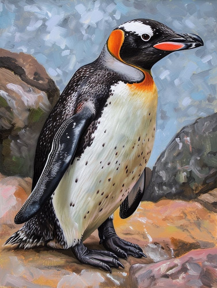 African Penguin Santiago Island Oil Painting 4