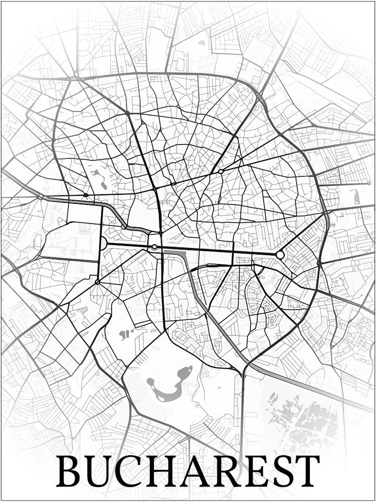 Bucharest, Romania, City Map, Black And White Fade Design
