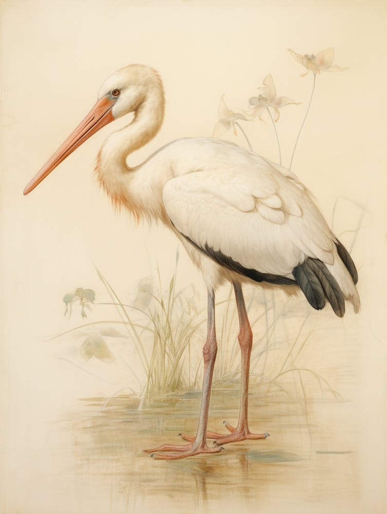 Vintage Bird Drawing Stork 2