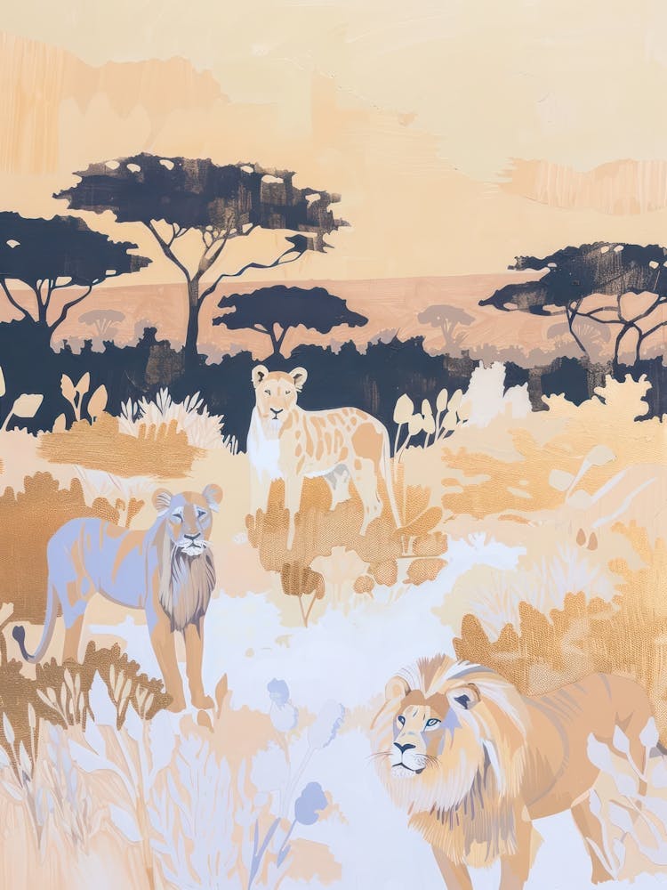 Lions Pastels Jungle Illustration 1