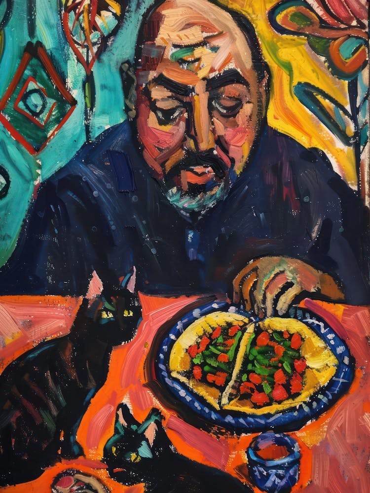 Portrait Of A Man With Cats Eating Tacos  2