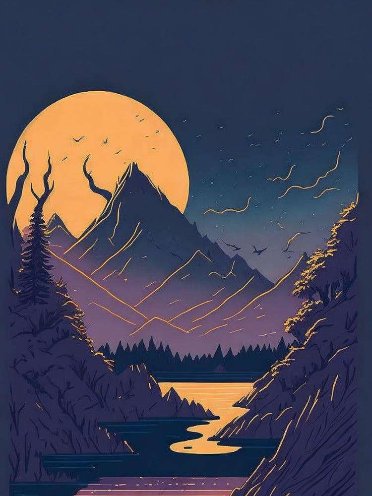 Pleine Lune Dans Les Montagnes
