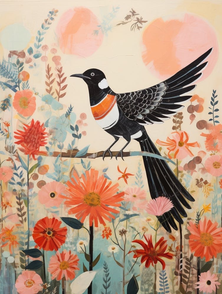 Magpie 4 Peinture d'Oiseau Détaillée