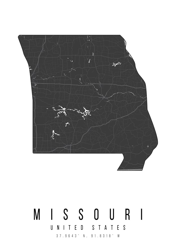 Missouri Mono Black And White Modern Minimal Street Map