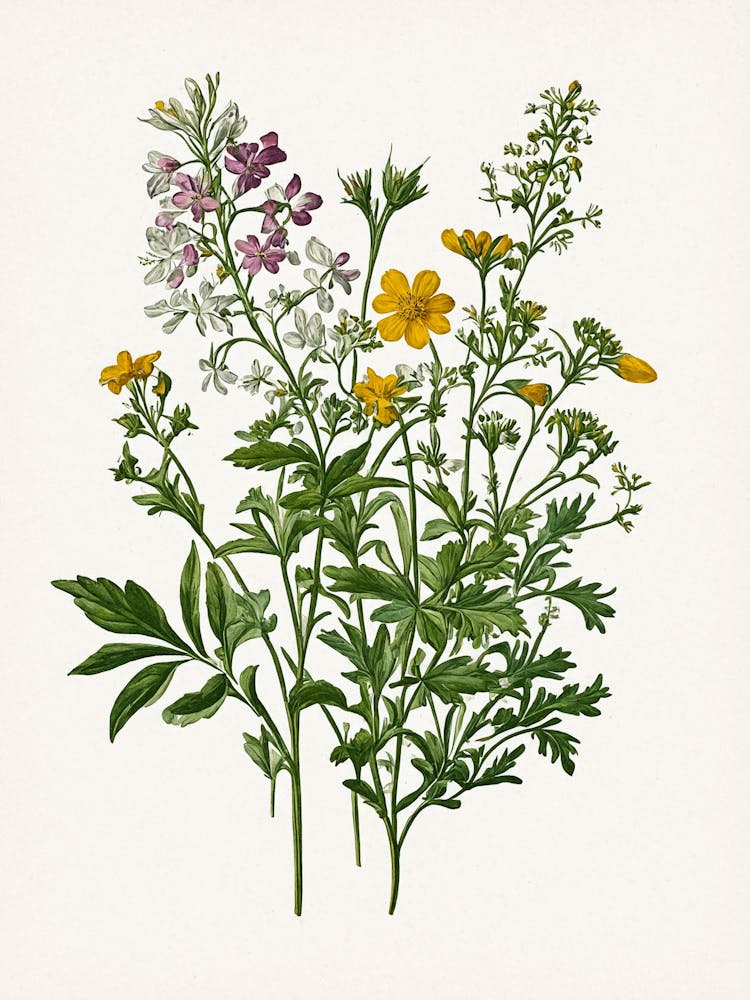 Vintage Botanical Galleria Style Wildflower Painting 38
