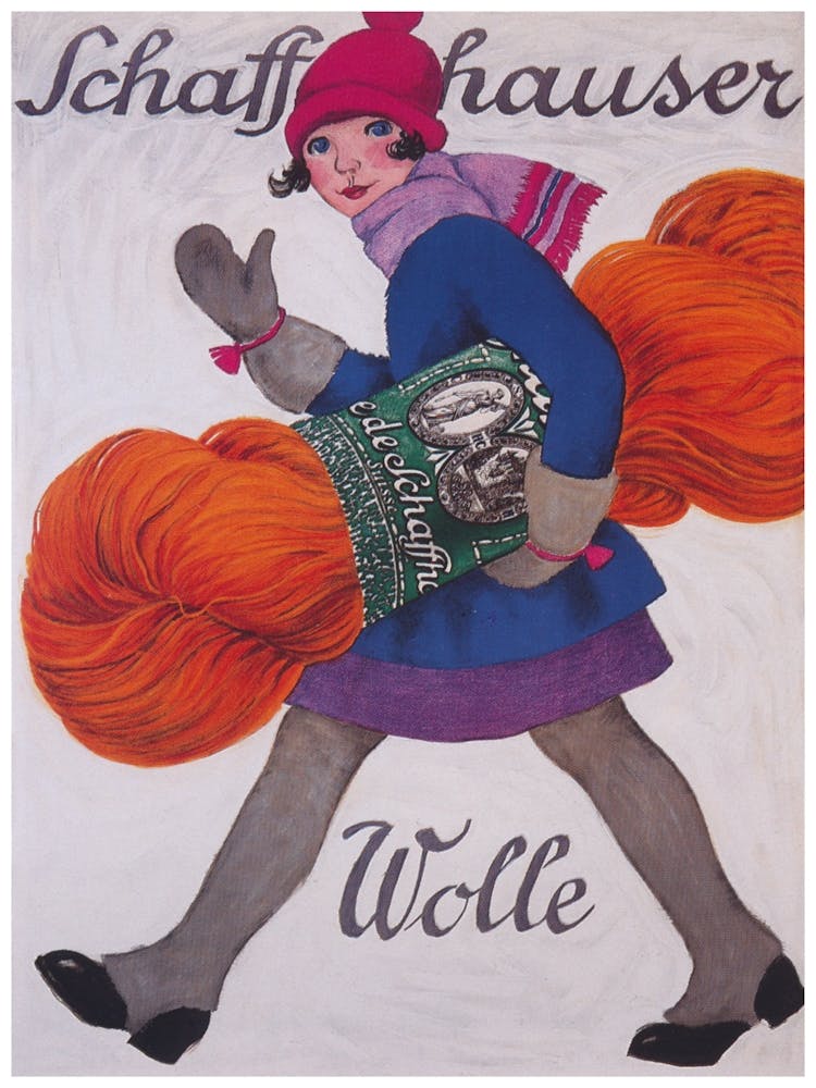 Girl Carrying Large Skein of Yarn, Vintage Advertisement Poster