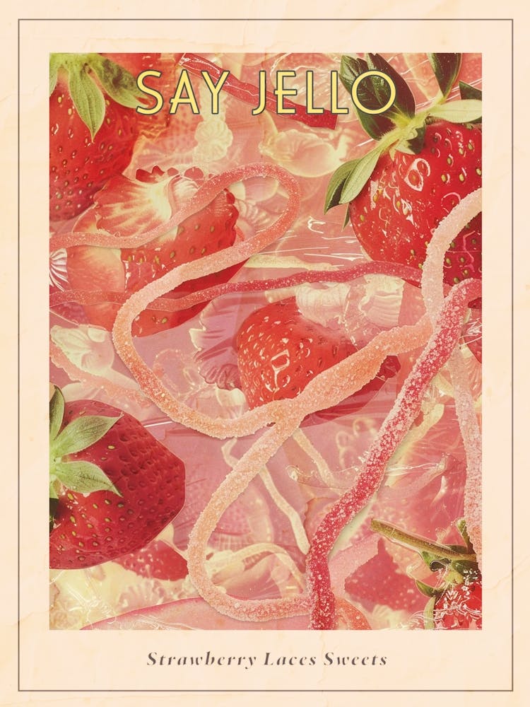 Strawberry Laces Candy Sweets Retro Collage 3 Poster