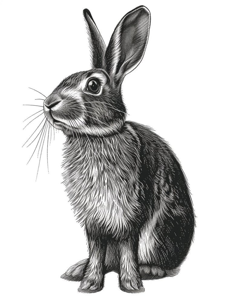 Blanc De Hotot Blockprint Rabbit Illustration 4