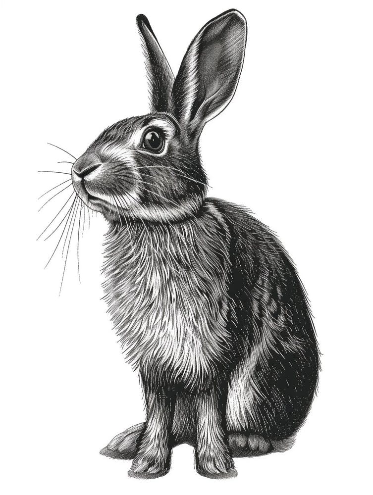 Blanc De Hotot Blockprint Rabbit Illustration 4