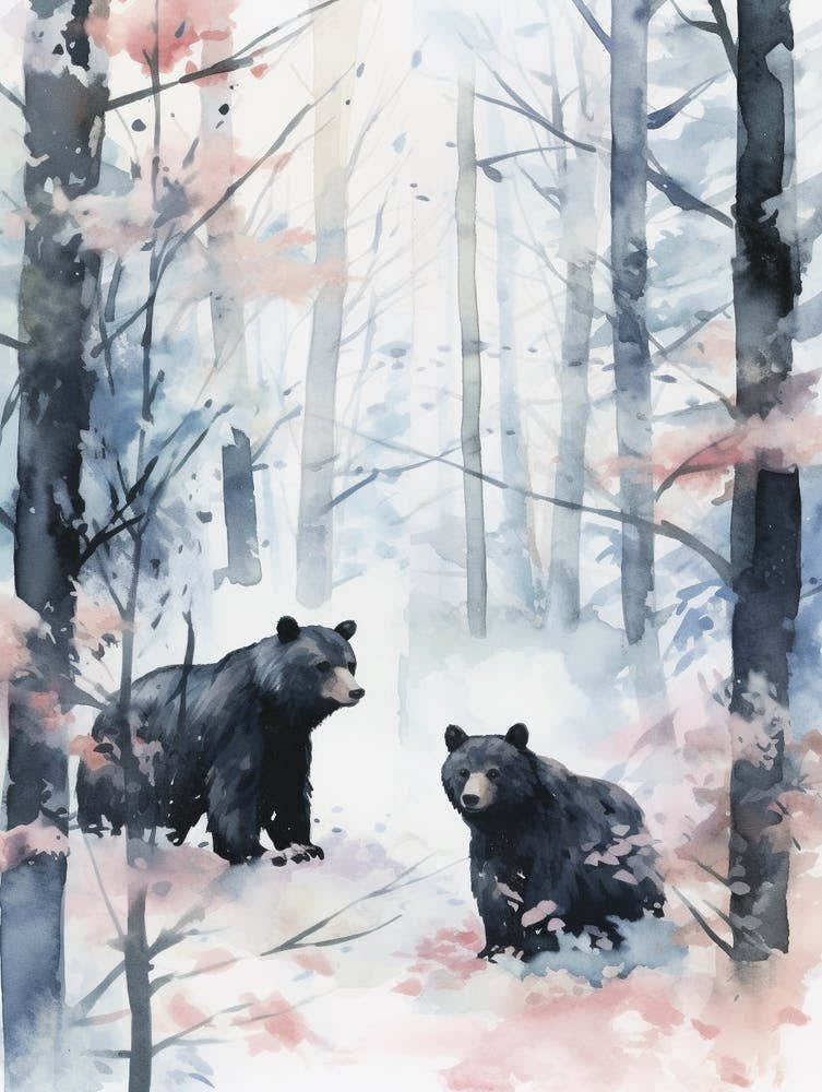Winter Watercolour Black Bear 4