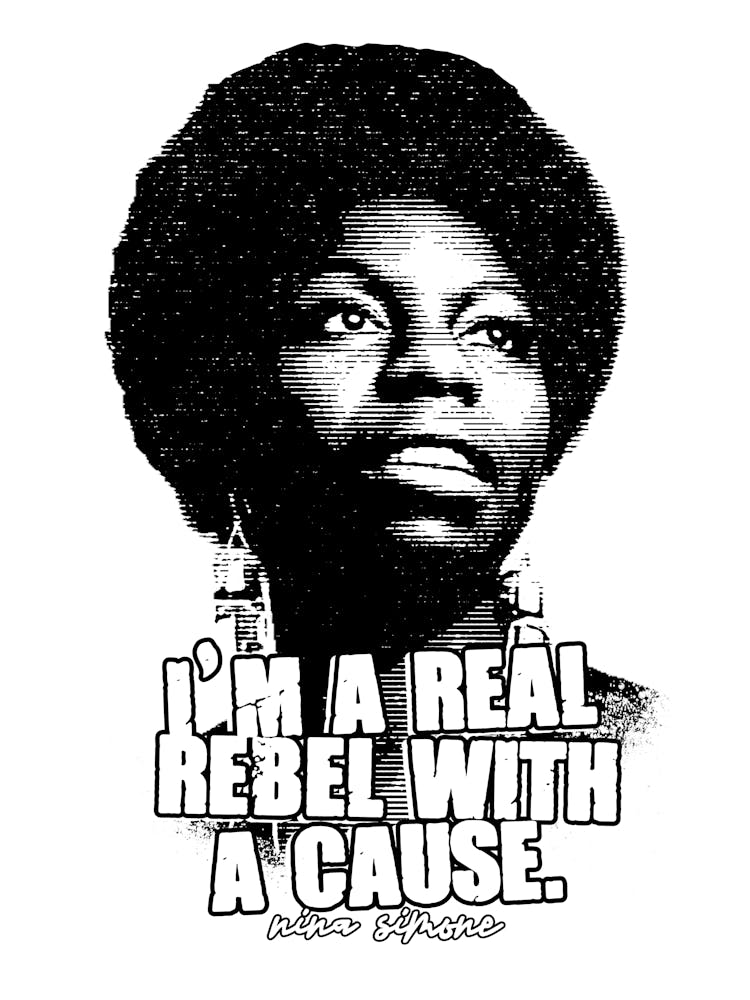 Nina Simone Black White Illustration with Quotes