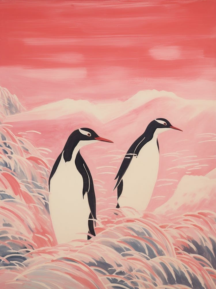 Vintage Japanese Inspired Bird Print Penguin 4