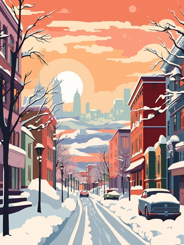 Vintage Winter Travel Illustration Oslo Norway 2