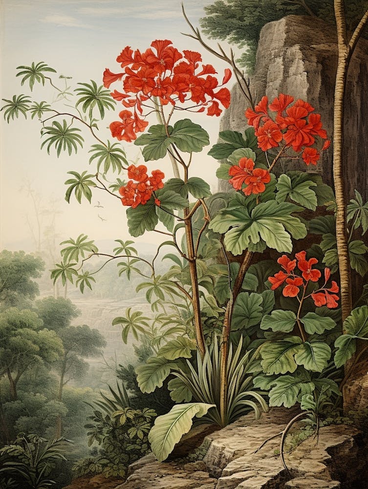 Vintage Jungle Botanical Illustration Jungle Geranium 1