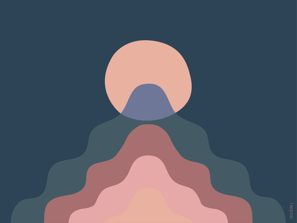 Open Your Mind Landscape Dark Blue And Pink Muted Colours Minimalist Playful Wavy