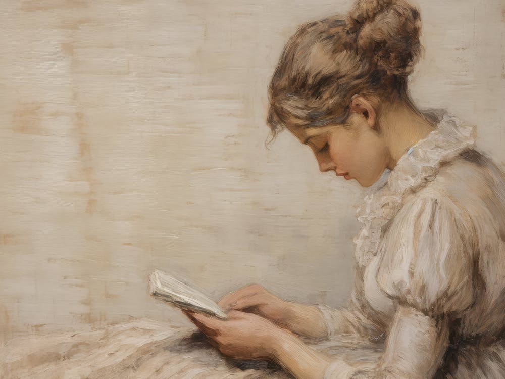 Young Girl Reading Vintage