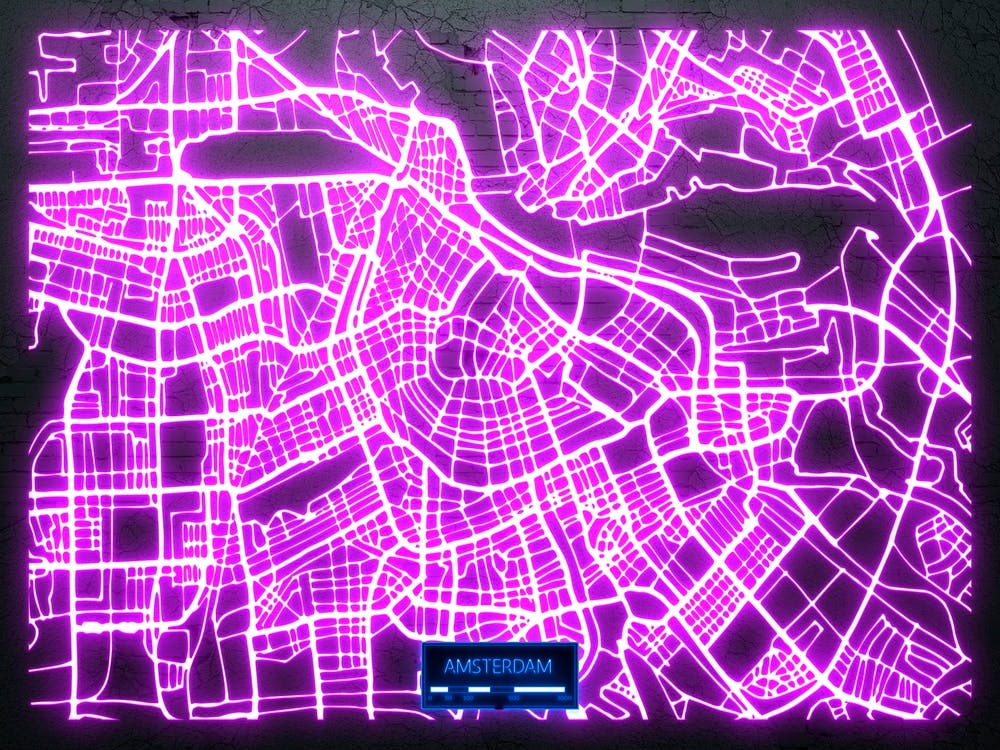 Amsterdam, Netherlands/Holland - Neon City Map