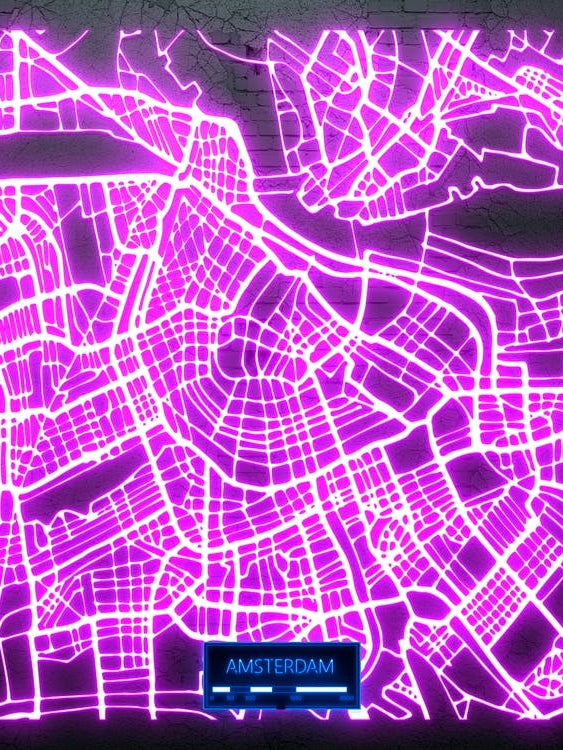 Amsterdam, Netherlands/Holland - Neon City Map