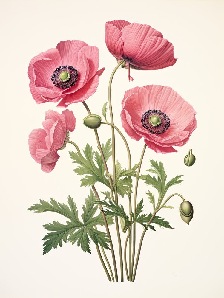 Anemones Flower Vintage Botanical 3