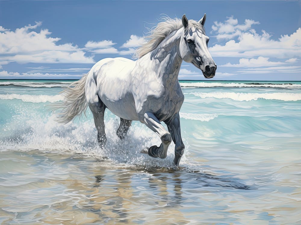A Horse Oil Painting In Seven Mile Beach, Grand Cayman, Landscape 1