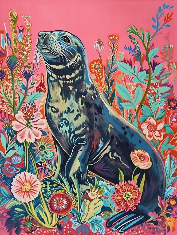 Floral Animal Painting Elephant Seal 4