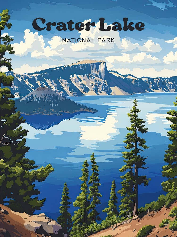 Crater Lake National Park Outdoor Travel Illustration