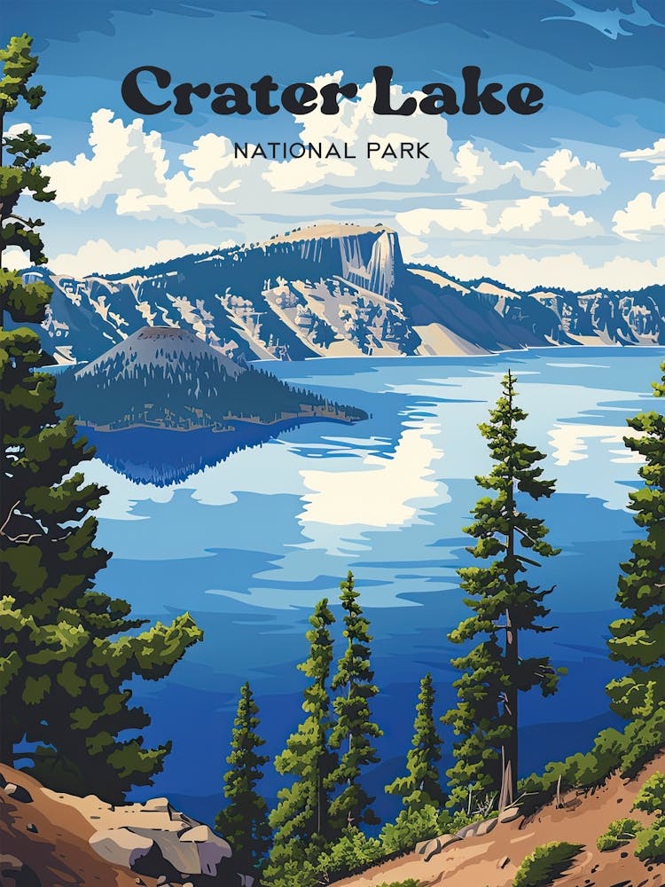 Crater Lake National Park Outdoor Travel Illustration
