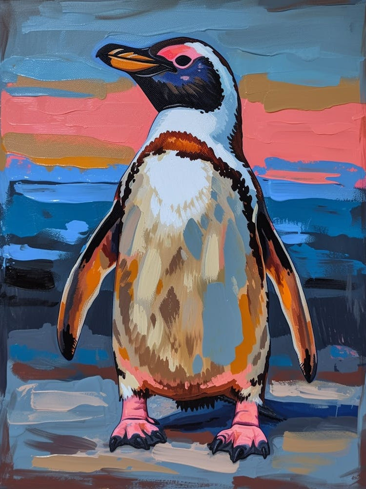 Galapagos Penguin Half Moon Island Colour Block Painting 3