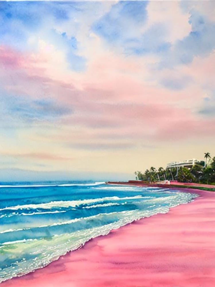Galle Face Green Beach, Colombo, Sri Lanka Pink Watercolour