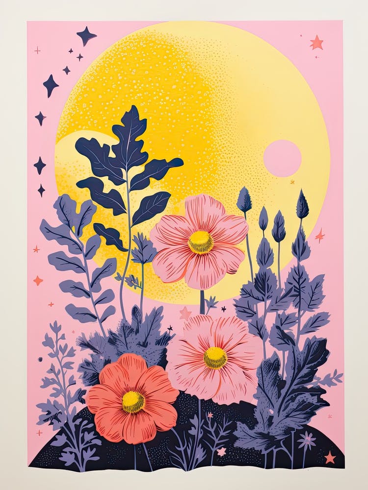 Abstract Landscape Risograph Flowers Style